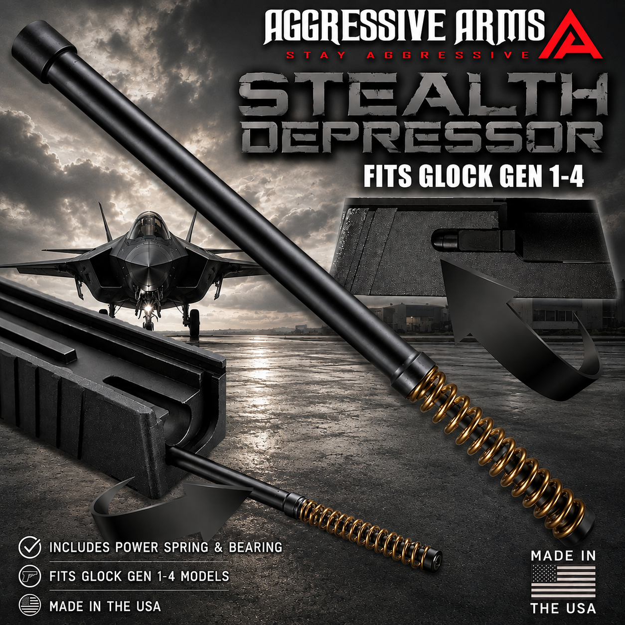 black AGGRESSIVE ARMS Extractor Depressor Rod Kit Gen 1-4 GLOCK STEALTH BLACK / STAINLESS STEEL - Image 1