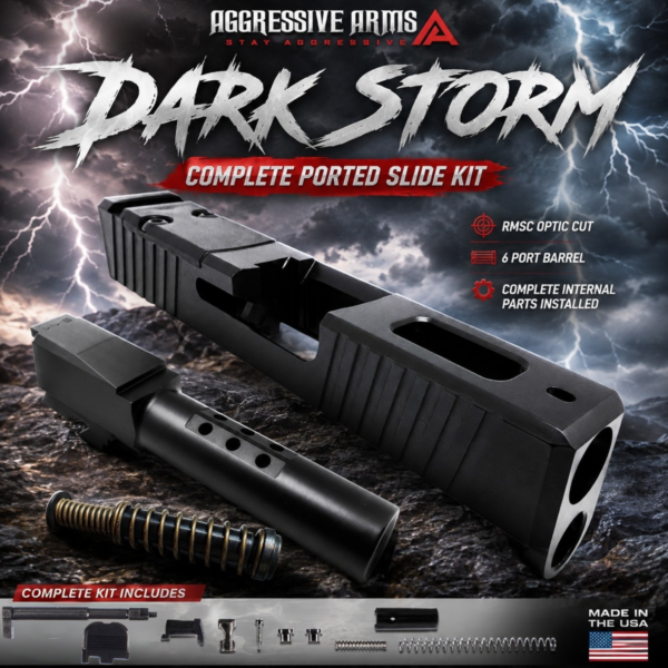 AGGRESSIVE ARMS DARK STORM PORTED SLIDE AND HEXA-PORT BARREL COMPLETE WITH PARTS INSTALLED FOR GLOCK 43 / 43X
