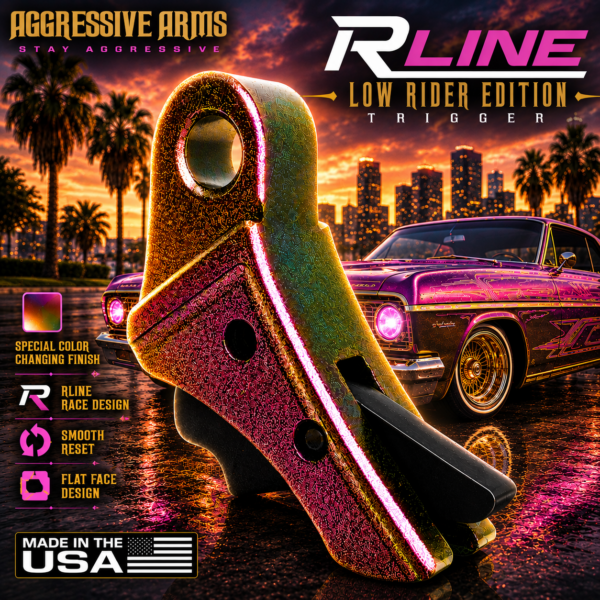 AGGRESSIVE ARMS R-LINE "LOW RIDER" COLOR CHANGING EDITION for GLOCK GEN 1 2 3 4 5 6 "CNC BILLET ALUMINUM" - BLACK HARD NITRIDE SAFETY - FLAT FACE