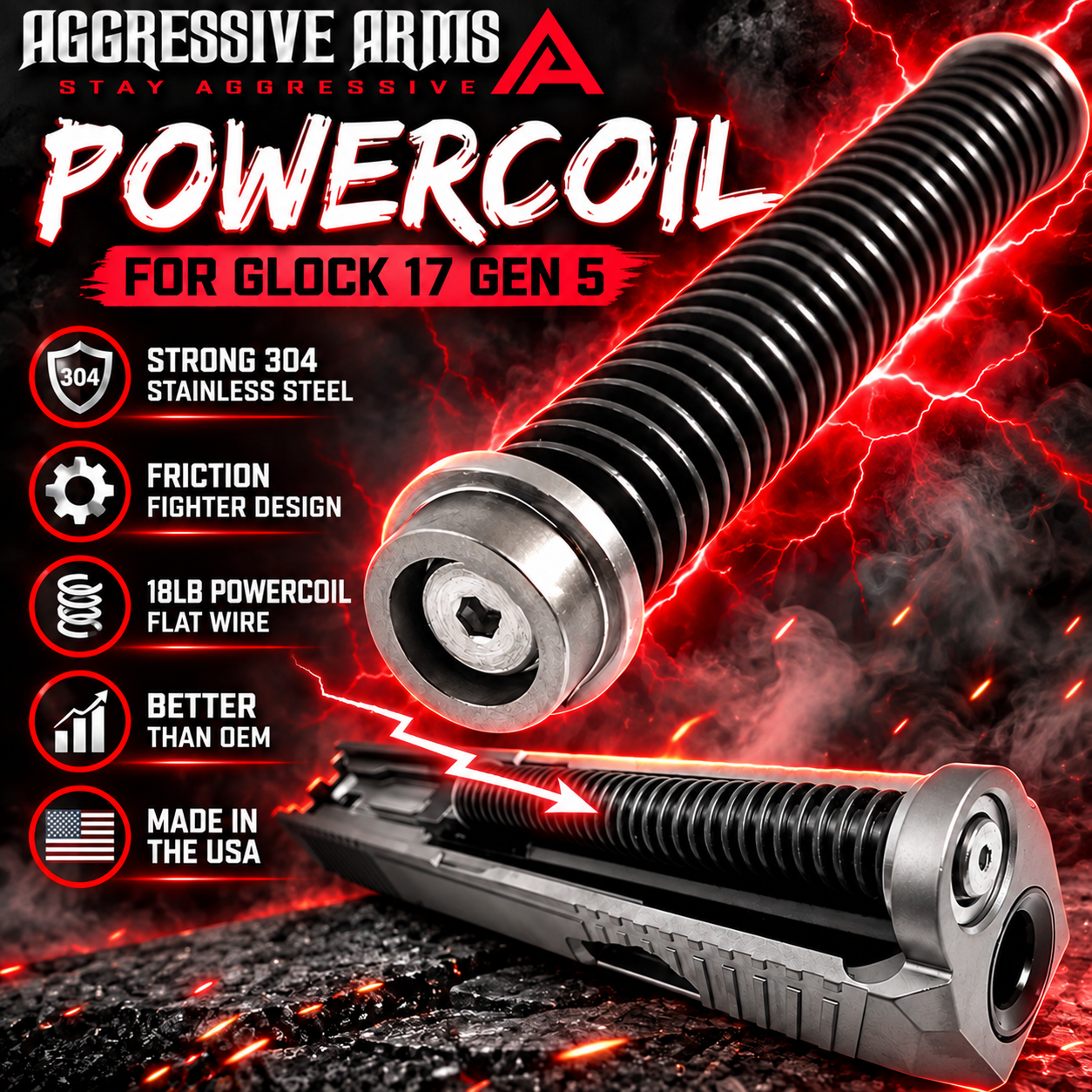 0f332cee-1446-477e-83b5-c8138c4a3a9a AGGRESSIVE ARMS The POWERCOIL STAINLESS STEEL GUIDE ROD SPRING ASSEMBLY SYSTEM For GLOCK 17 GEN 5 - Image 1