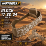 WARFINGER by Ranger Proof for GLOCK 17 / 22 / 34 FDE TAN TOPOGRAPHY BILLET ALUMINUM MAGWELL – FITS GEN 3 OEM FACTORY FRAMES