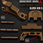 AGGRESSIVE ARMS BURNT BRONZE CERAKOTED PARTS FOR GLOCK GEN 5 - OEM SLIDE RELEASE / LOCK - SLIDE LOCK - PINS - REAR COVER PLATE - OEM MAGAZINE CATCH - Image 2