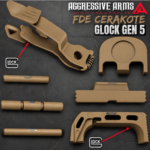 AGGRESSIVE ARMS FDE TAN CERAKOTED PARTS FOR GLOCK GEN 5 - OEM SLIDE RELEASE / LOCK - SLIDE LOCK - PINS - REAR COVER PLATE - OEM MAGAZINE CATCH - Image 2