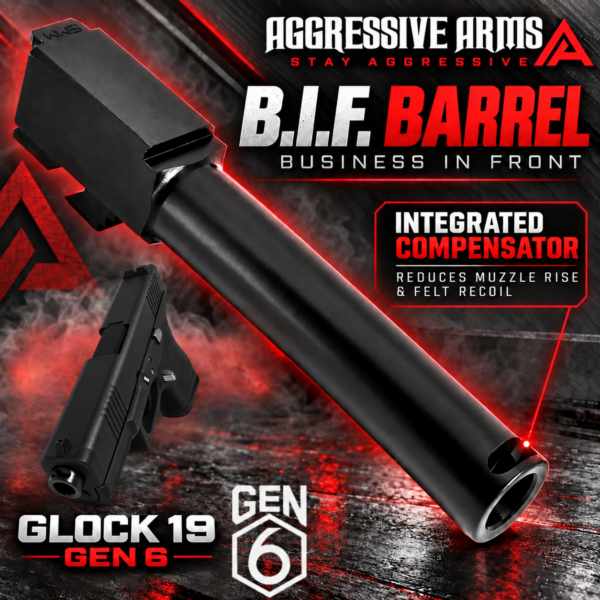 AGGRESSIVE ARMS B.I.F (Business in Front) Ported Compensated Barrel for NEW GLOCK 19 & 45 GEN 6 - BLACK