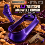 AGGRESSIVE ARMS / STEEL CITY R-LINE for GLOCK 43X - 48 GEN 5 CNC BILLET ALUMINUM TRIGGER AND MAGWELL - PEANUT BUTTER JELLY THEME - FX PURPLE - PEANUT BUTTER SAFETY