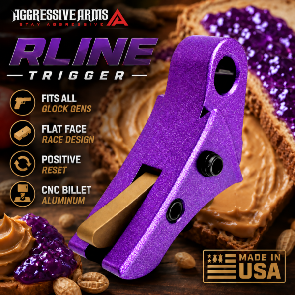 AGGRESSIVE ARMS R-LINE for GLOCK GEN 1 2 3 4 5 6 "CNC BILLET ALUMINUM" PEANUT BUTTER JELLY THEME - FX PURPLE - TAN SAFETY - FLAT FACE
