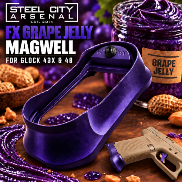 STEEL CITY ARSENAL GLOCK GEN 5 43X - 48  ENHANCED "TACDOM EXCLUSIVE" FX PURPLE GRAPE JELLY MAGWELL – FITS OEM GLOCK FACTORY FRAMES