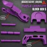 AGGRESSIVE ARMS PURPLE CERAKOTED PARTS FOR GLOCK GEN 5 - OEM SLIDE RELEASE / LOCK - SLIDE LOCK - PINS - REAR COVER PLATE - OEM MAGAZINE CATCH - Image 2
