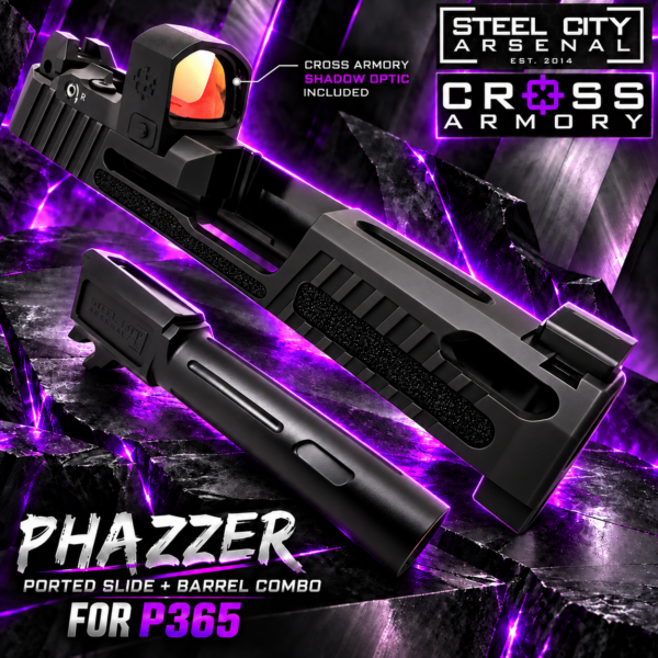 STEEL CITY ARSENAL LIMITED EDITION PHAZZER Ported Graphite Black Slide & Barrel Combo for SIG P365 + CROSS ARMORY Shadow Red Dot OPTIC INCLUDED