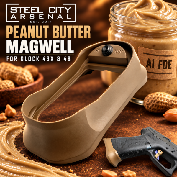 STEEL CITY ARSENAL GLOCK GEN 5 43X - 48  ENHANCED "TACDOM EXCLUSIVE" PEANUT BUTTER AI FDE TAN MAGWELL – FITS OEM GLOCK FACTORY FRAMES
