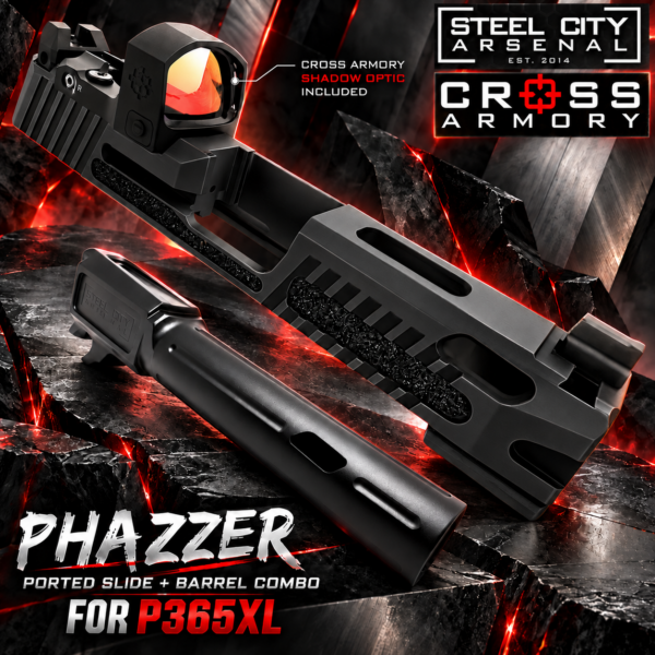 STEEL CITY ARSENAL LIMITED EDITION PHAZZER Ported GRAPHITE BLACK Slide & Barrel Combo for SIG P365XL + CROSS ARMORY Shadow Red Dot OPTIC INCLUDED