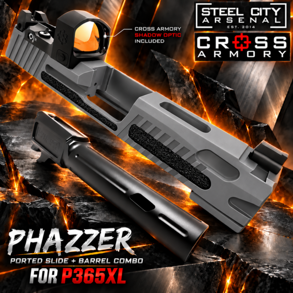 STEEL CITY ARSENAL LIMITED EDITION PHAZZER Ported SIG DARK GREY Slide & Barrel Combo for SIG P365XL + CROSS ARMORY Shadow Red Dot OPTIC INCLUDED