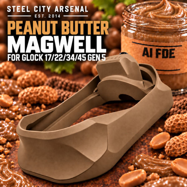 STEEL CITY ARSENAL GLOCK 17 - 22 - 34 - 45 GEN 5 ENHANCED "TACDOM EXCLUSIVE" AI FDE PEANUT BUTTER MAGWELL – FITS OEM GLOCK FACTORY FRAMES