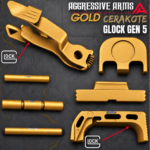 AGGRESSIVE ARMS GOLD CERAKOTED PARTS FOR GLOCK GEN 5 - OEM SLIDE RELEASE / LOCK - SLIDE LOCK - PINS - REAR COVER PLATE - OEM MAGAZINE CATCH - Image 2