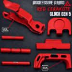 AGGRESSIVE ARMS RED CERAKOTED PARTS FOR GLOCK GEN 5 - OEM SLIDE RELEASE / LOCK - SLIDE LOCK - PINS - REAR COVER PLATE - OEM MAGAZINE CATCH - Image 2