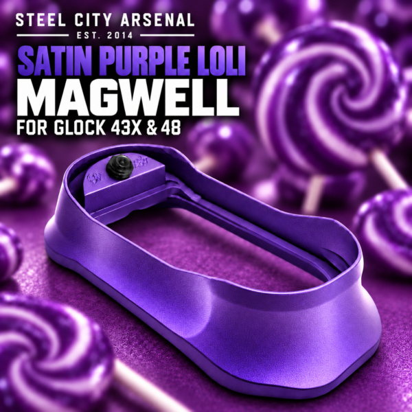 STEEL CITY ARSENAL GLOCK GEN 5 43X - 48  ENHANCED "TACDOM EXCLUSIVE" SATIN PURPLE LOLI MAGWELL – FITS OEM GLOCK FACTORY FRAMES