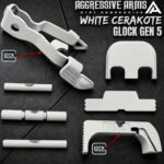 AGGRESSIVE ARMS WHITE CERAKOTED PARTS FOR GLOCK GEN 5 - OEM SLIDE RELEASE / LOCK - SLIDE LOCK - PINS - REAR COVER PLATE - OEM MAGAZINE CATCH