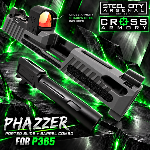 STEEL CITY ARSENAL LIMITED EDITION PHAZZER Ported SIG DARK GREY Slide & Barrel Combo for SIG P365 + CROSS ARMORY Shadow Red Dot OPTIC INCLUDED