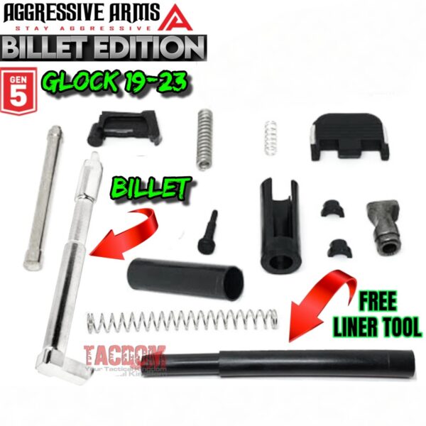 AGGRESSIVE ARMS BILLET EDITION Upper Slide Kit for Glock 19 - 23 GEN 5 parts FREE Channel Liner Tool