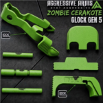 AGGRESSIVE ARMS ZOMBIE GREEN CERAKOTED PARTS FOR GLOCK GEN 5 - OEM SLIDE RELEASE / LOCK - SLIDE LOCK - PINS - REAR COVER PLATE - OEM MAGAZINE CATCH