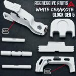 AGGRESSIVE ARMS WHITE CERAKOTED PARTS FOR GLOCK GEN 5 - OEM SLIDE RELEASE / LOCK - SLIDE LOCK - PINS - REAR COVER PLATE - OEM MAGAZINE CATCH - Image 2