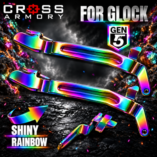 CROSS ARMORY ENHANCED 2 Trigger BARS for GEN 5 Glock 17 - 19 - 22 - 23 - 24 - 26 - 27 - 31 - 32 - 33 - 34 - 35 - 45 SHINY RAINBOW PLATED