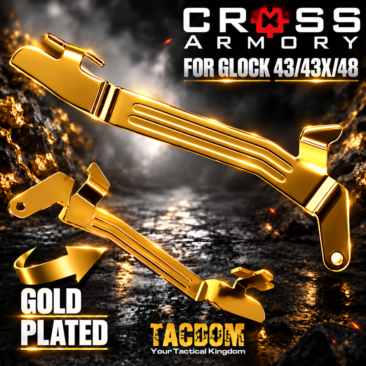 ecd8d27e-5474-4e0d-b1af-8758f69d06dd CROSS ARMORY ENHANCED Trigger BAR for Glock 43 - 43x - 48 SHINY GOLD PLATED - Image 1