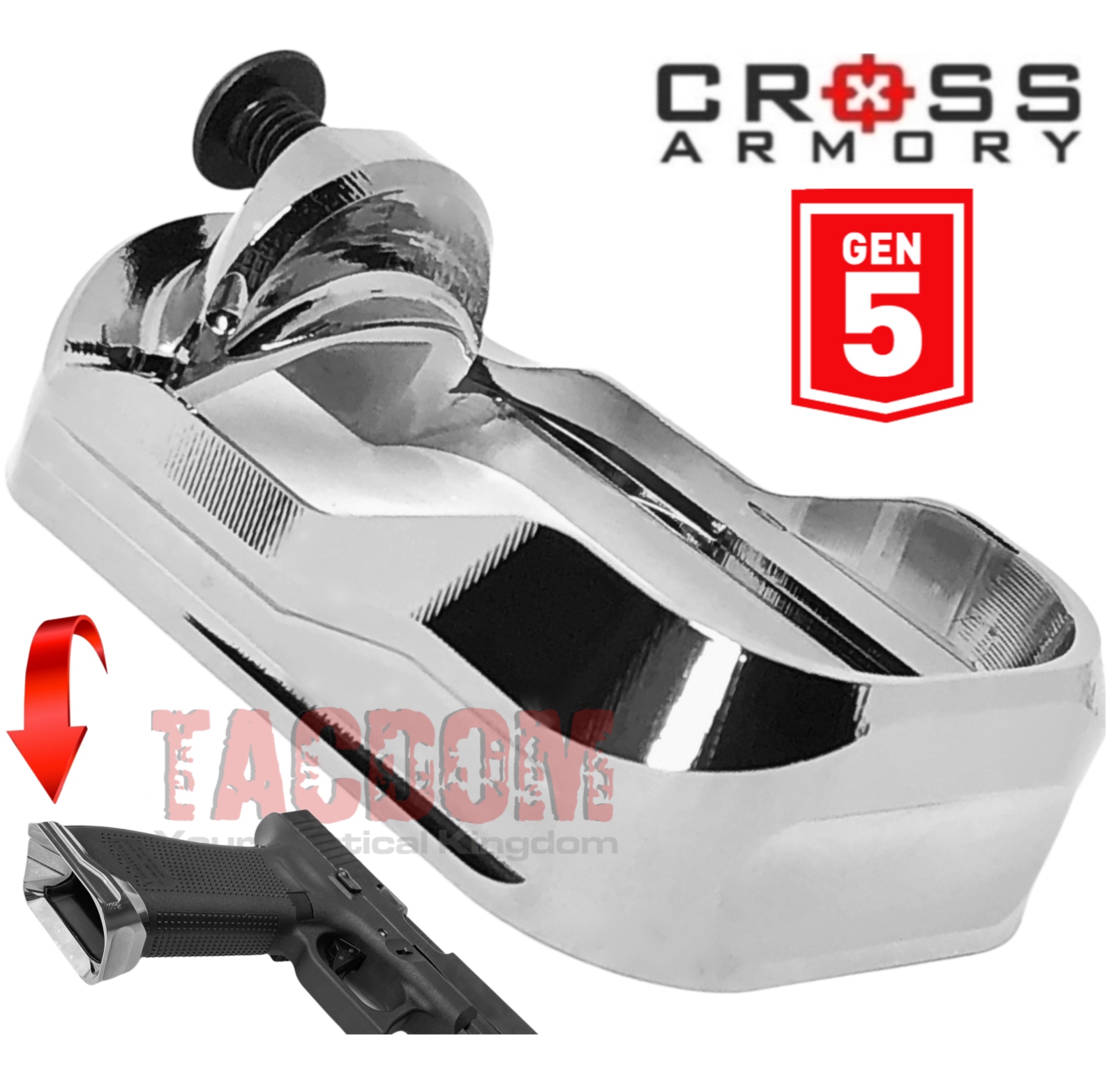 glocksilver5 Cross Armory Enhanced Glock 17 - 22 - 34 Gen 5 CNC Aluminum Flared Magwell SILVER "CHROME LIKE" Magazine well - Image 1
