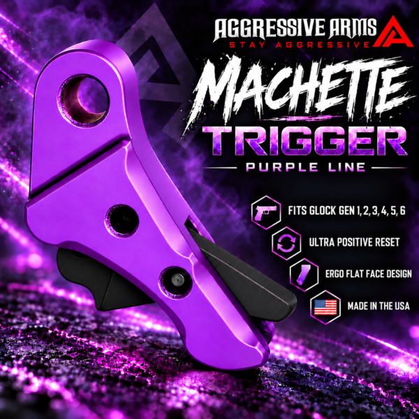 AGGRESSIVE ARMS MACHETTE EDITION for GLOCK GEN 1 2 3 4 5 6 "6061 BILLET ALUMINUM" TRIGGER VIOLET PURPLE ANODIZED/ BLACK SAFETY